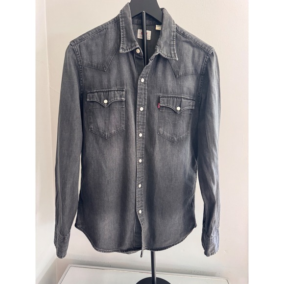Levi's Other - VTG Levis Mens Barstow Western Denim Shirt Black Gray Pearl Snap LS Sz Small